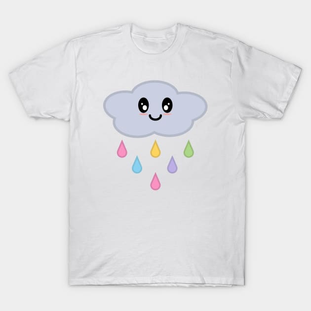 Kawaii Cute Rainbow Raindrop Rain Cloud T-Shirt by Kelly Gigi